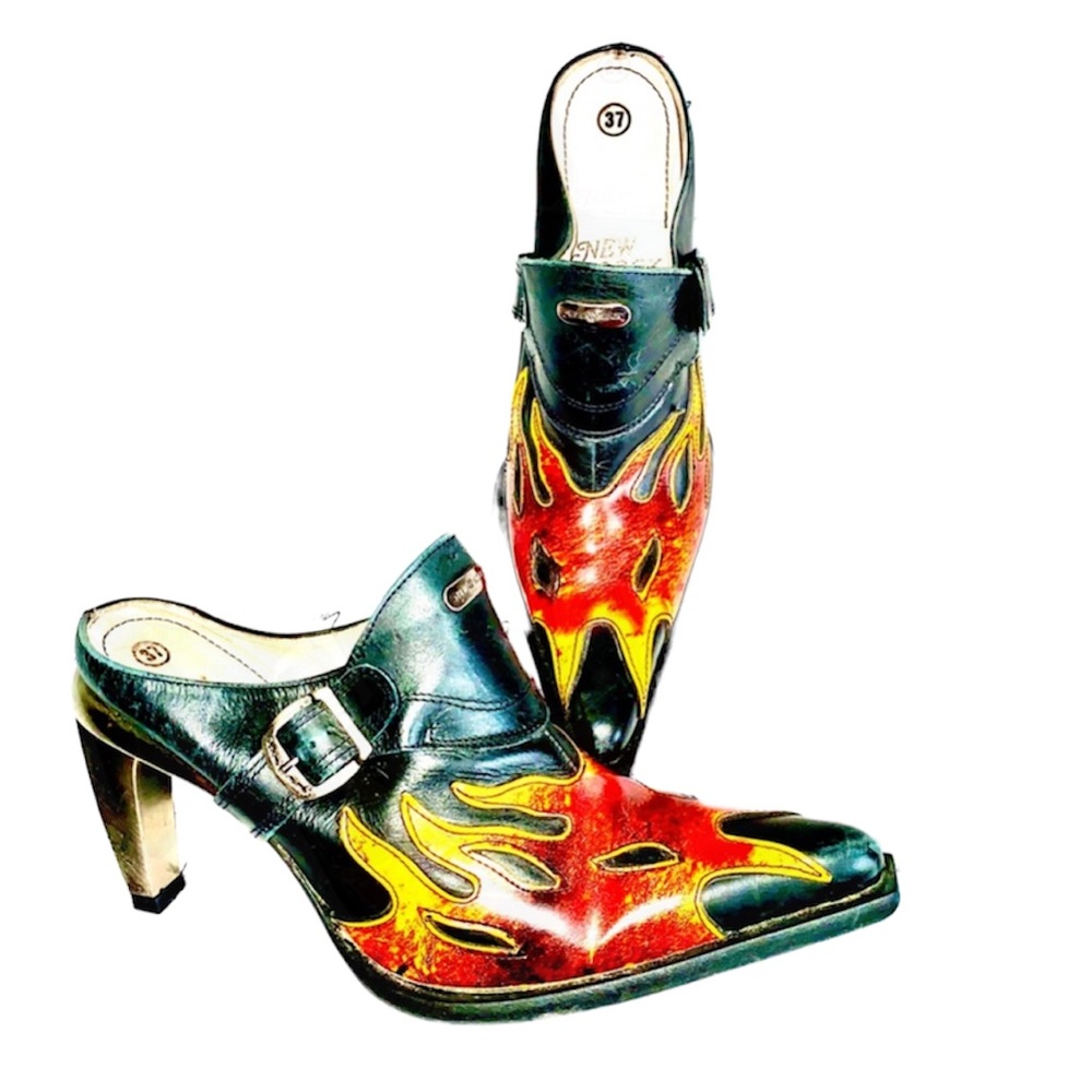Y2K Leather Mules Metal heel Flames